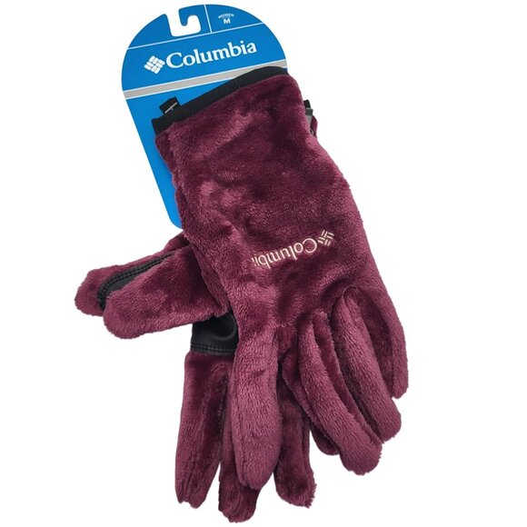 Columbia Fast Beauty II Fleece Gloves Winter Teddy Womens M Burgundy Purple Soft - Picture 1 of 11